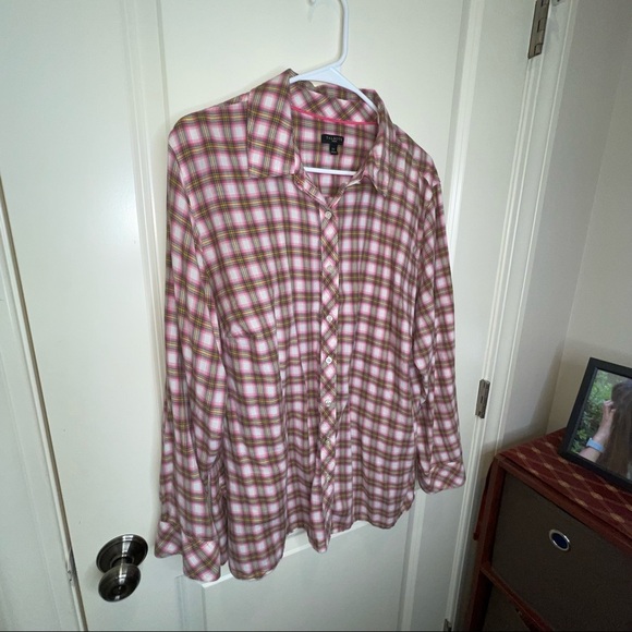 Talbots Plus Pink Plaid Cotton Button Down Blouse 2X - Picture 6 of 15